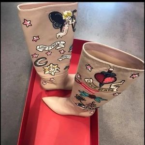 Valentino Beige Garavani Loveblade Heeled Knee High Boots